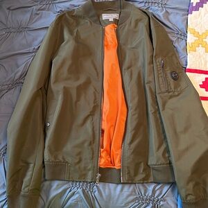 Michael Kors Olive Green Bomber Jacket with Orange Lining